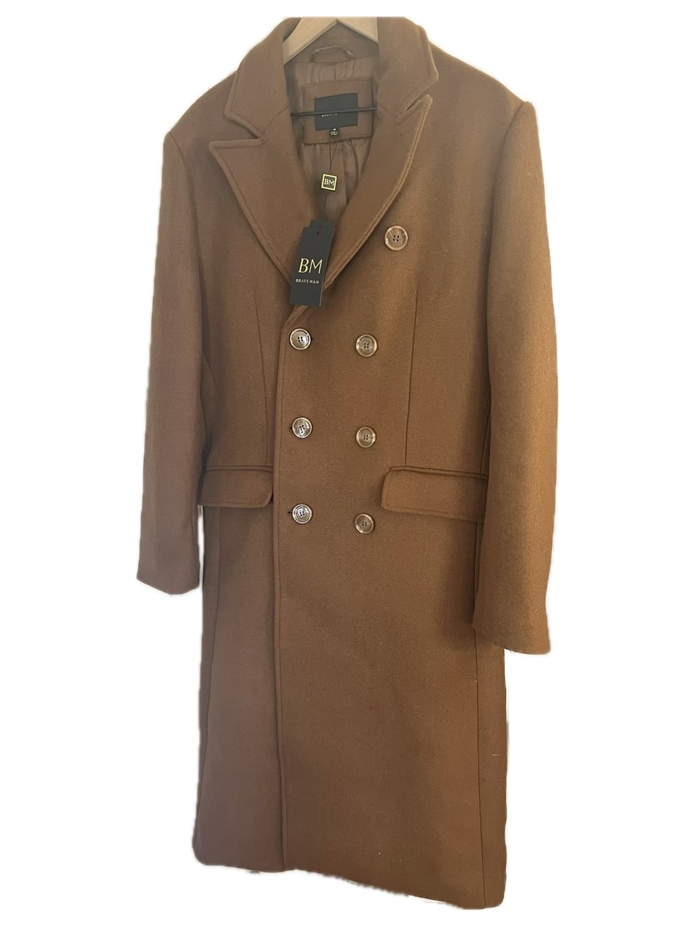 Classic NWT caramel  Double-Breasted Wool Blend Men's Coat